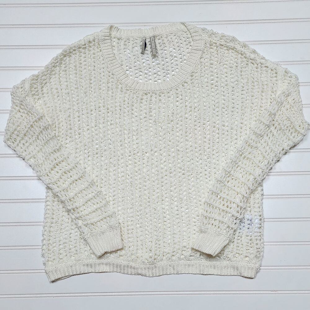 Guess Women's Off-White Open-Knit Crochet Sweater Size XS